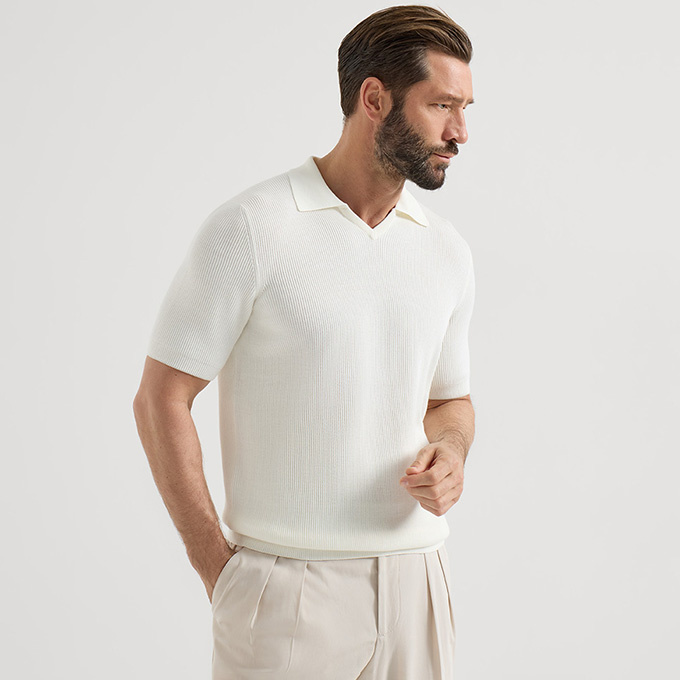 brunello cucinelli english rib knit polo shirt